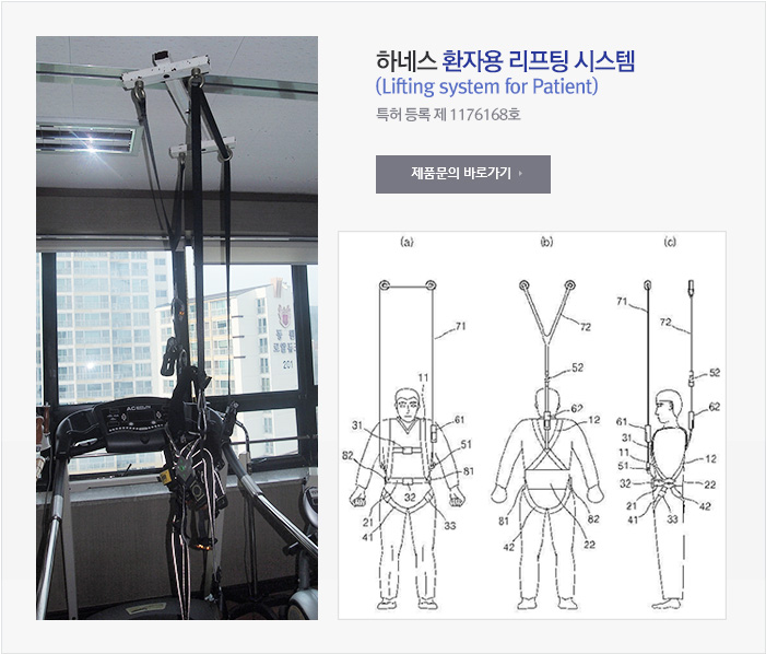 
환자용 리프팅 시스템(Lifting system for Patient)
특허 등록 제 1176168호